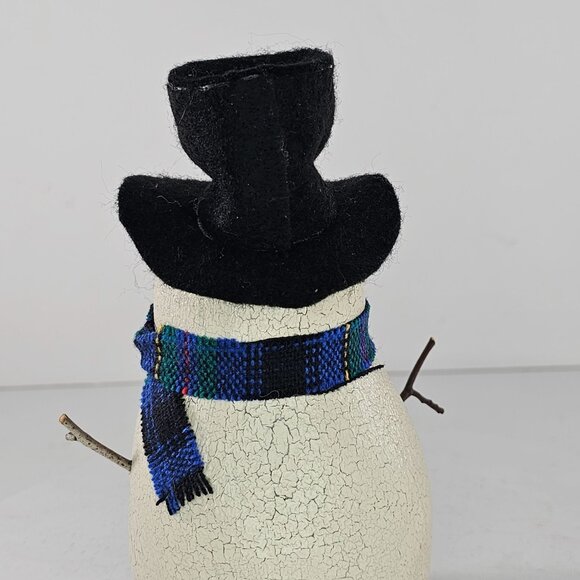 Vintage Natalie Silitch Folk Art Snowman Figurine Black Hat Plaid Scarf - Picture 8 of 8